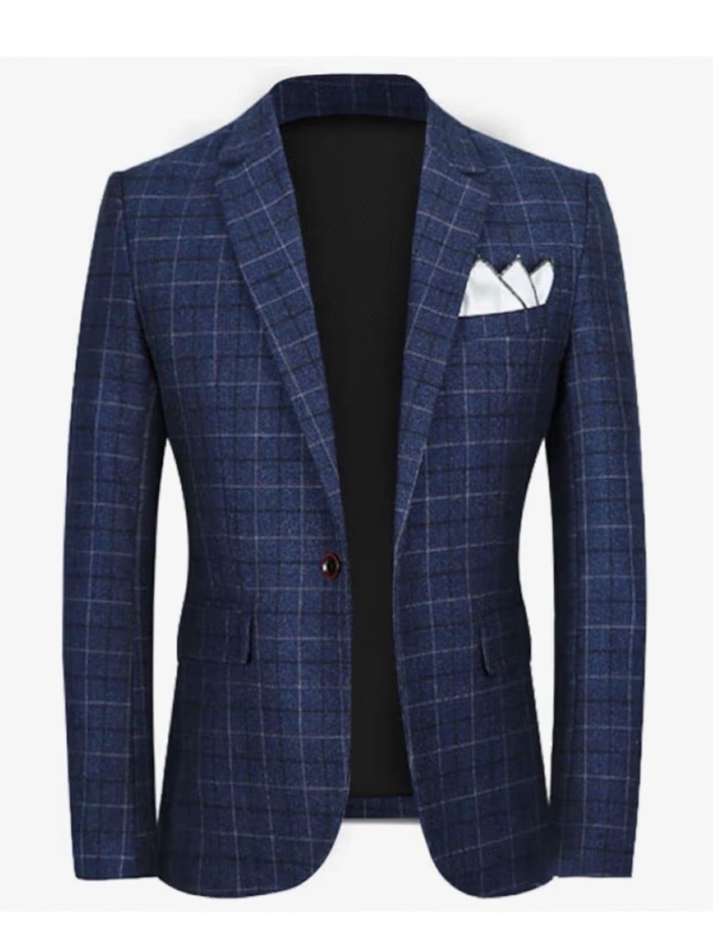 Men’s/Teens Navy Plaid Tweed Three-Piece Tuxedo Suit - Picture 3 of 4